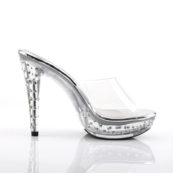 Sexy Rhinestone Encrusted Platforms Slide Mule High Heels Shoes Pleaser Fabulicious COCKTAIL/501SDT