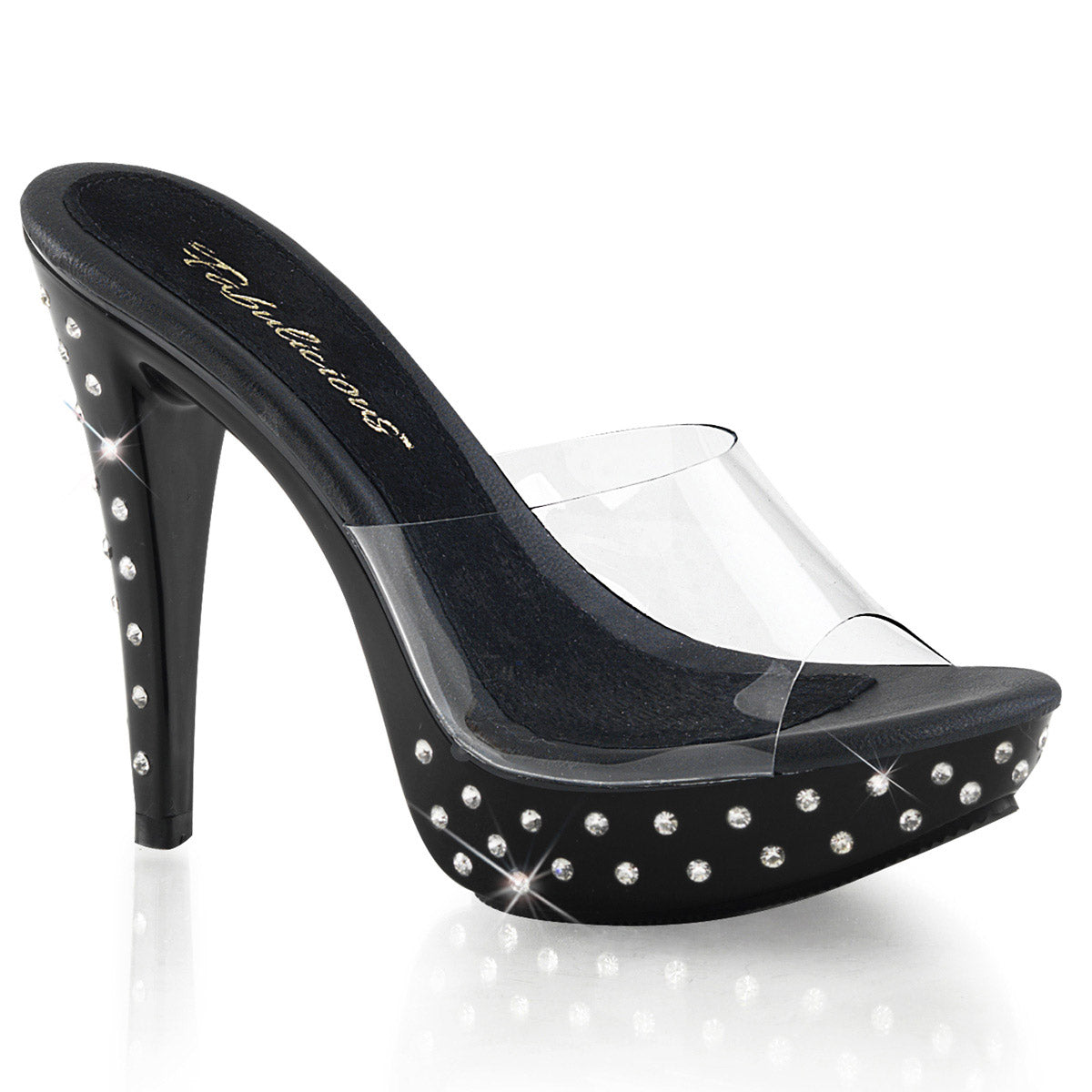 Sexy Rhinestone Encrusted Platforms Slide Mule High Heels Shoes Pleaser Fabulicious COCKTAIL/501SDT Main image