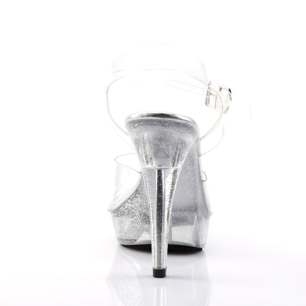 5" Heel, 1" PF Ankle Strap Sandal W/ Mini Glitters Clr/Clr Pleaser Fabulicious COCKTAIL/508MG