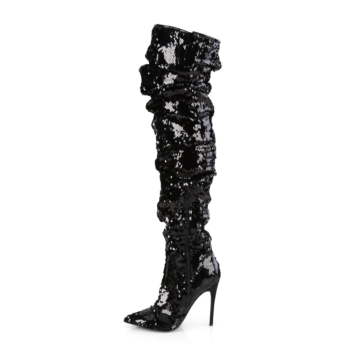 Pleaser 5" Ruched Sequined Thigh High Boot, 1/3 Side Zip COURTLY/3011 Secondary image