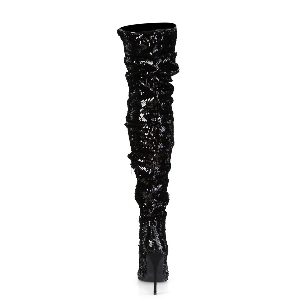 5" Ruched Sequined Thigh High Boot, 1/3 Side Zip Pleaser Pleaser COURTLY/3011