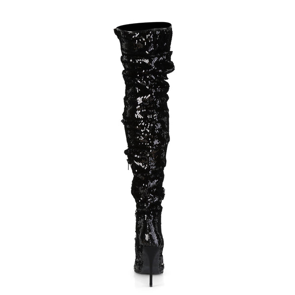 5" Ruched Sequined Thigh High Boot, 1/3 Side Zip Pleaser Pleaser COURTLY/3011