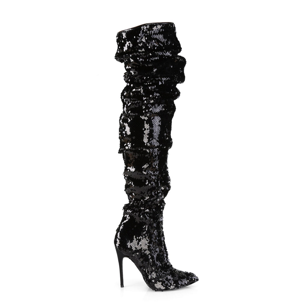 5" Ruched Sequined Thigh High Boot, 1/3 Side Zip Pleaser Pleaser COURTLY/3011