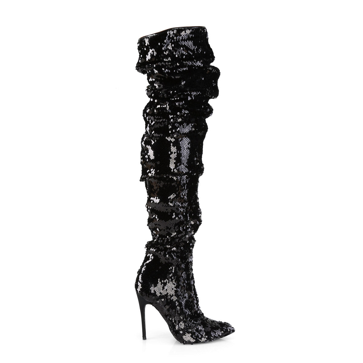 5" Ruched Sequined Thigh High Boot, 1/3 Side Zip Pleaser Pleaser COURTLY/3011