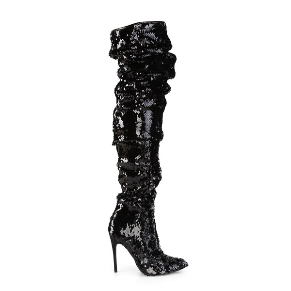 5" Ruched Sequined Thigh High Boot, 1/3 Side Zip Pleaser Pleaser COURTLY/3011