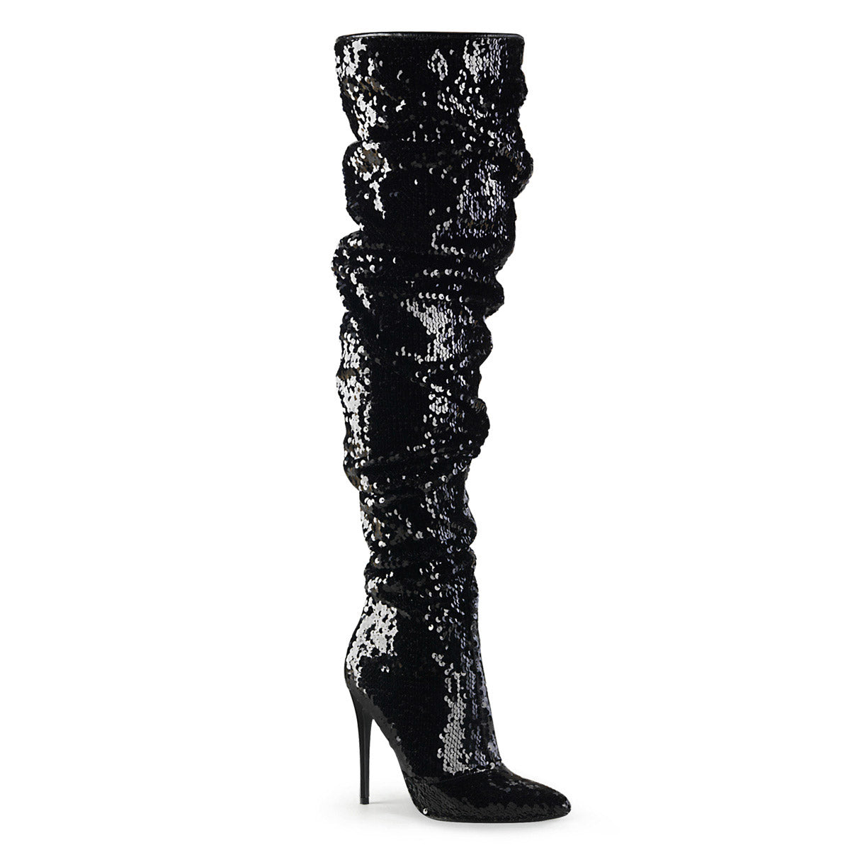 5" Ruched Sequined Thigh High Boot, 1/3 Side Zip Pleaser Pleaser COURTLY/3011 Main image