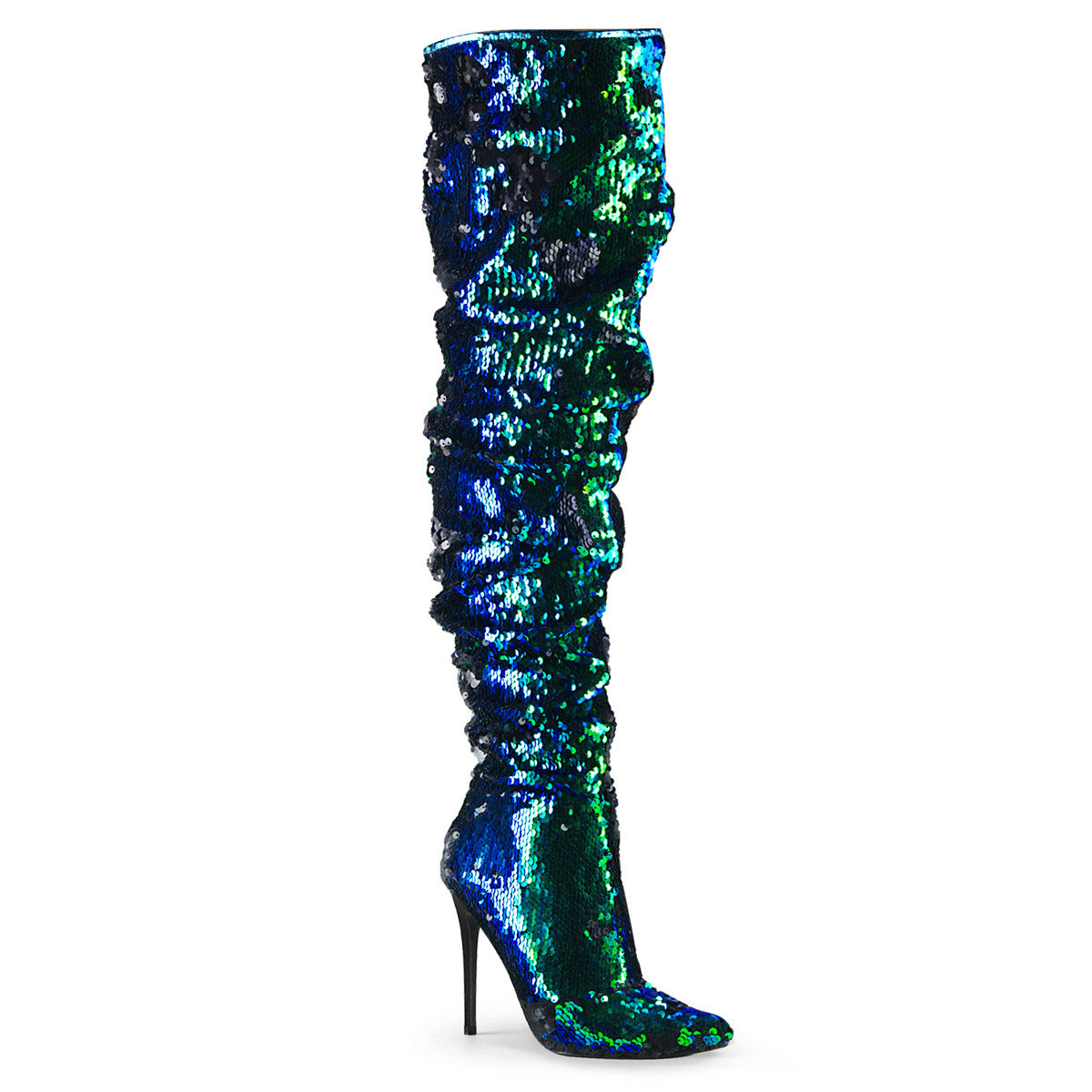 5" Ruched Sequined Thigh High Boot, 1/3 Side Zip Pleaser Pleaser COURTLY/3011