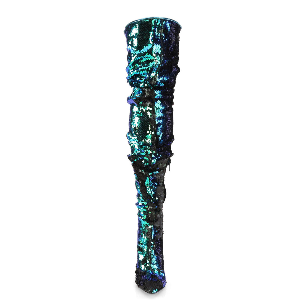 5" Ruched Sequined Thigh High Boot, 1/3 Side Zip Pleaser Pleaser COURTLY/3011