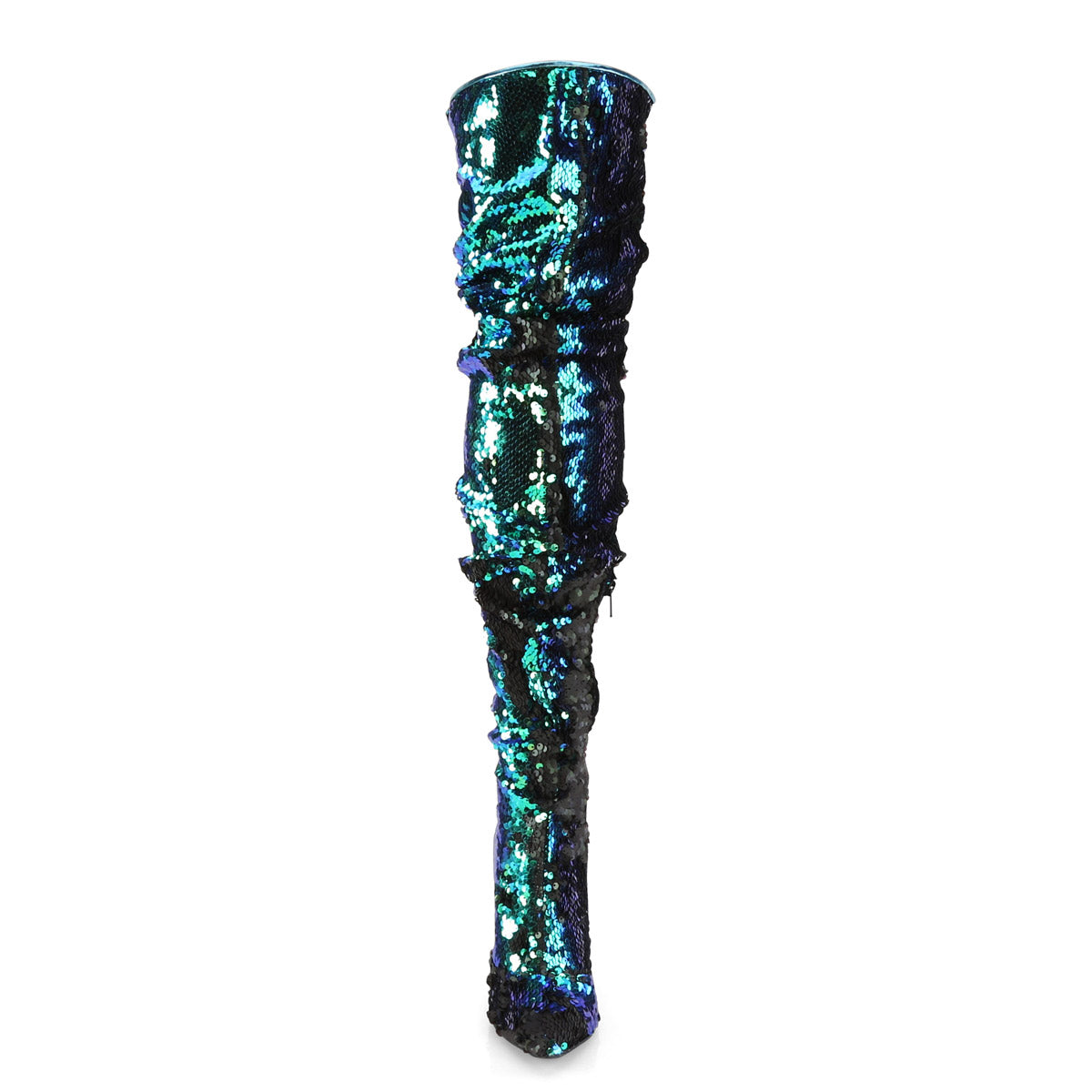 5" Ruched Sequined Thigh High Boot, 1/3 Side Zip Pleaser Pleaser COURTLY/3011