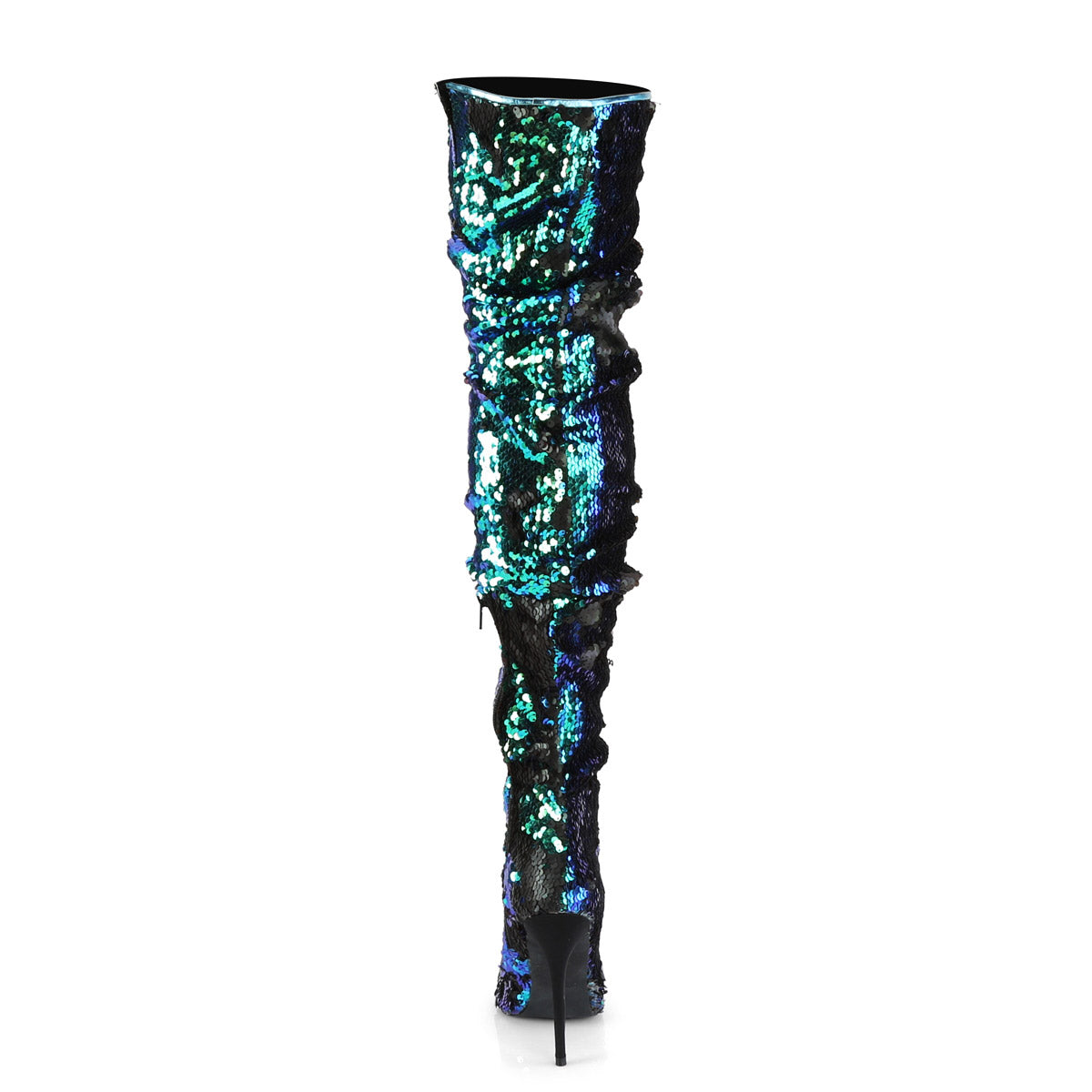 5" Ruched Sequined Thigh High Boot, 1/3 Side Zip Pleaser Pleaser COURTLY/3011