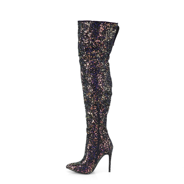 5" Glitter Thigh High Boot, 1/3 Side Zip Pleaser Pleaser COURTLY/3015