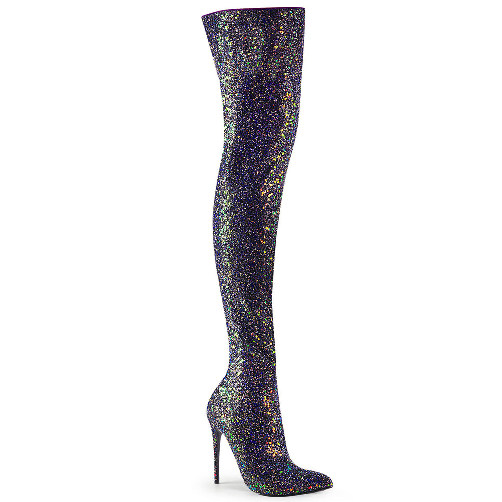 5" Glitter Thigh High Boot, 1/3 Side Zip Pleaser Pleaser COURTLY/3015