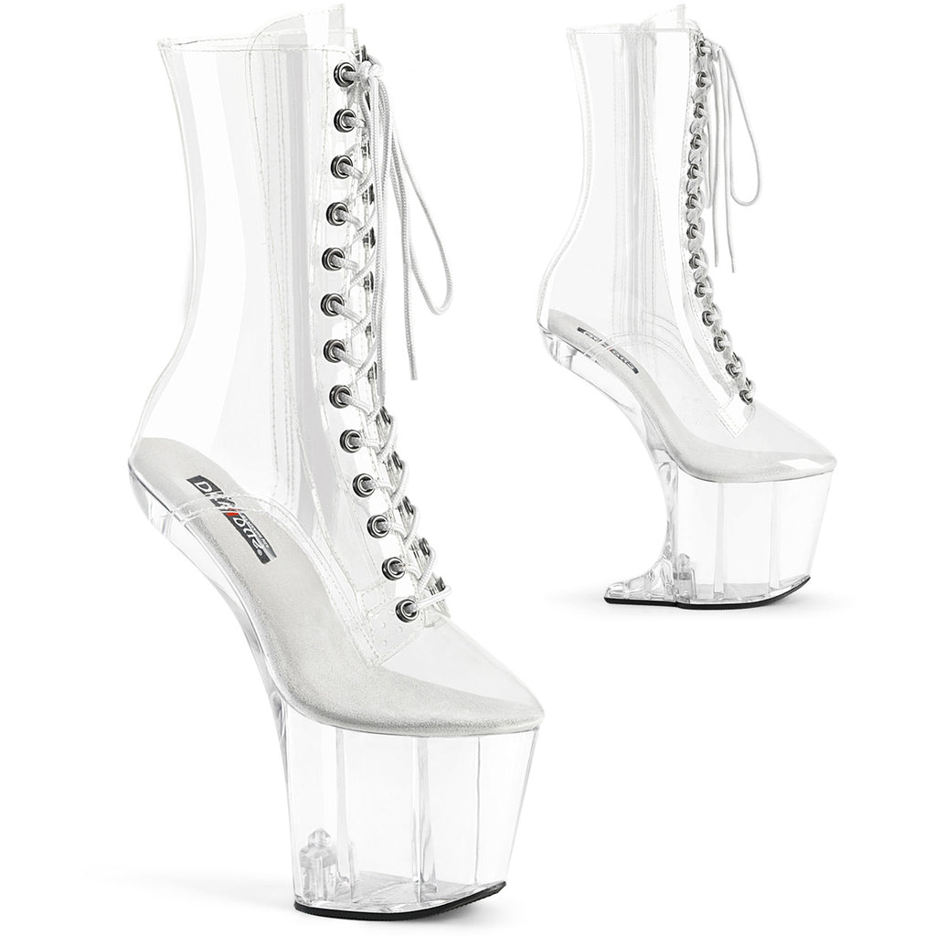 8" Heelless, 3" Pf Lace-Up Front Ankle Boot Pleaser  CRAZE/1040C