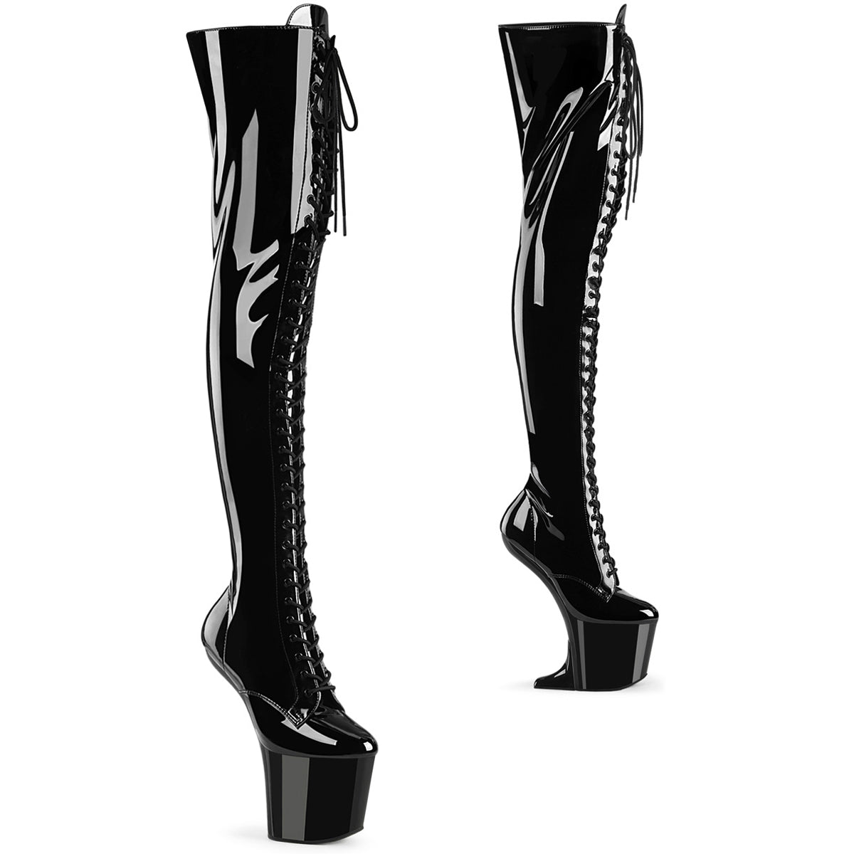 8" Heelless, 3" Pf Lace-Up Stretch Thigh Boot, Side Zip Pleaser  CRAZE/3023 Main image
