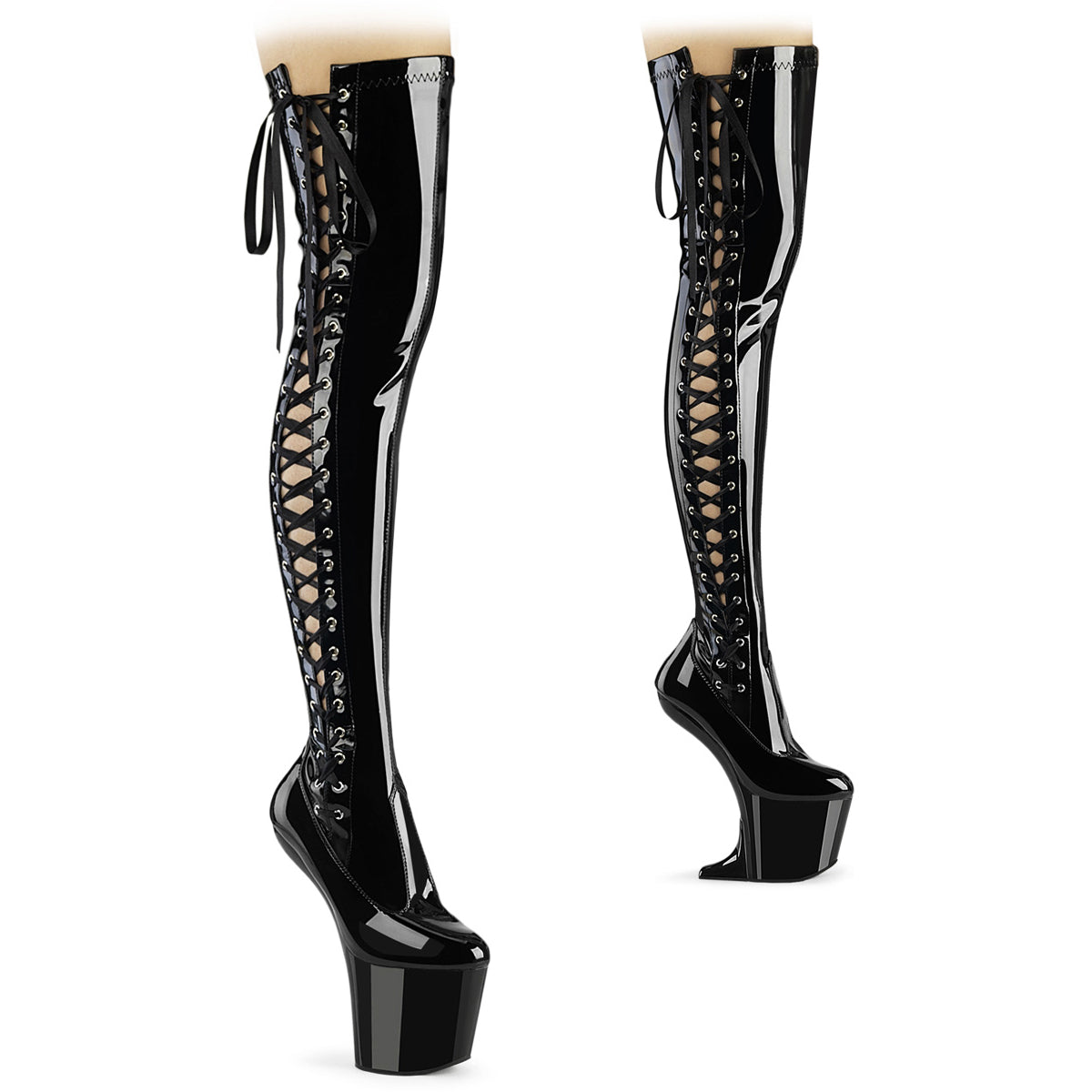 Pleaser 8" Heelless, 3" Pf Thigh Boot W/Side Ribbon Lace, Side Zip CRAZE/3050 Secondary image