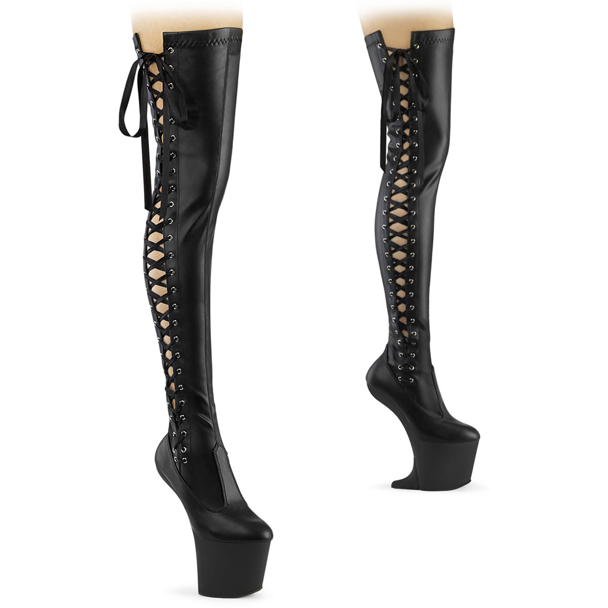 8" Heelless, 3" Pf Thigh  Boot W/Side Ribbon Lace, Side Zip Pleaser  CRAZE/3050 Main image