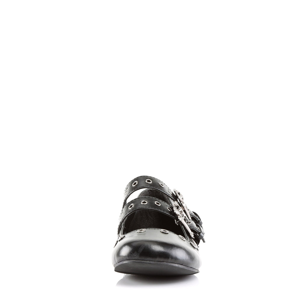 Spooky Skull Buckle Double Strap Mary Jane Eyelet Ballet Flats Shoes Pleaser Demonia DAISY/03