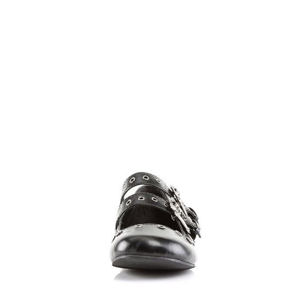 Spooky Skull Buckle Double Strap Mary Jane Eyelet Ballet Flats Shoes Pleaser Demonia DAISY/03