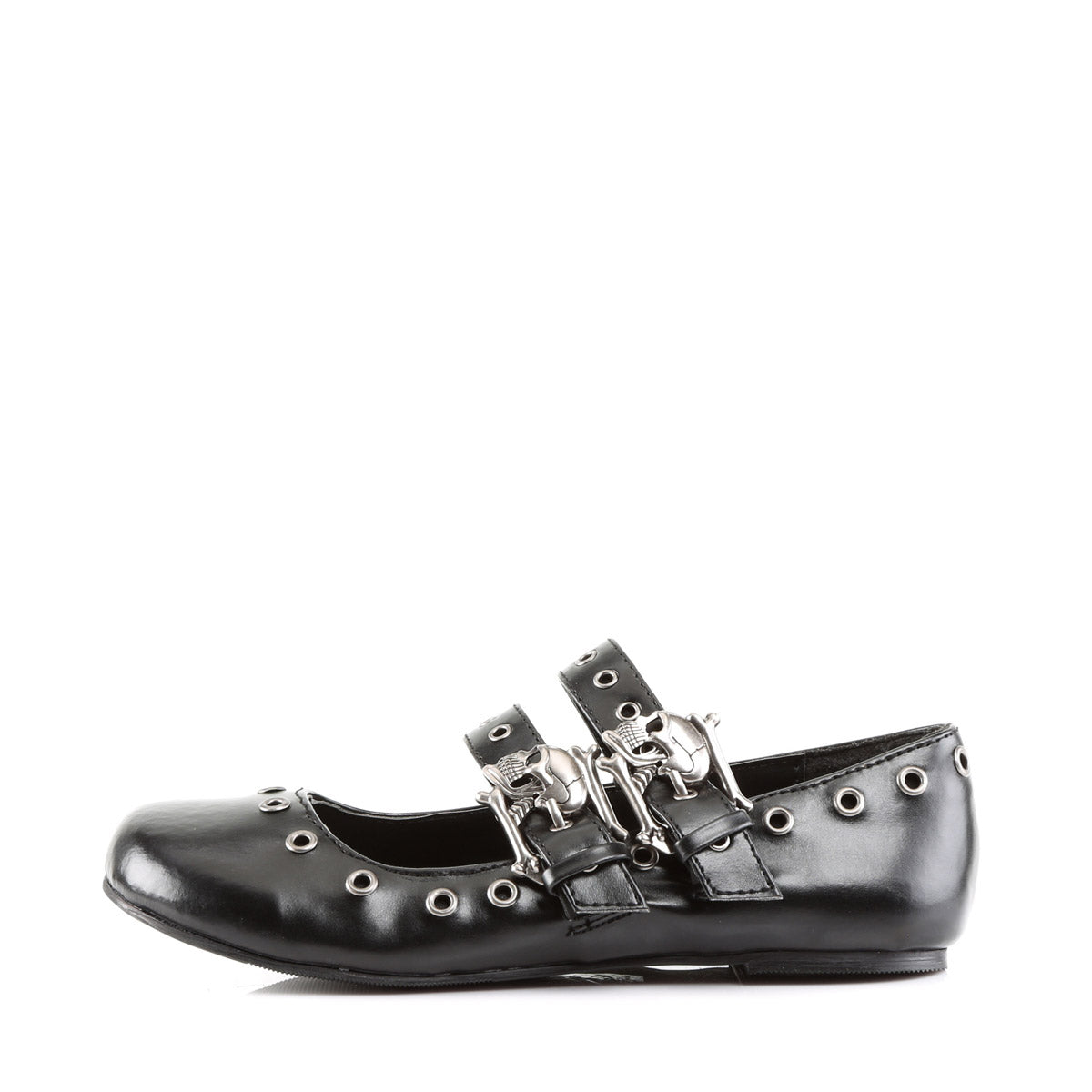 Spooky Skull Buckle Double Strap Mary Jane Eyelet Ballet Flats Shoes Pleaser Demonia DAISY/03