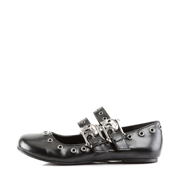Spooky Skull Buckle Double Strap Mary Jane Eyelet Ballet Flats Shoes Pleaser Demonia DAISY/03