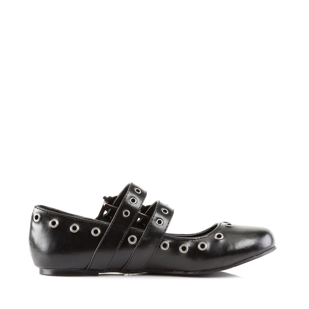 Spooky Skull Buckle Double Strap Mary Jane Eyelet Ballet Flats Shoes Pleaser Demonia DAISY/03