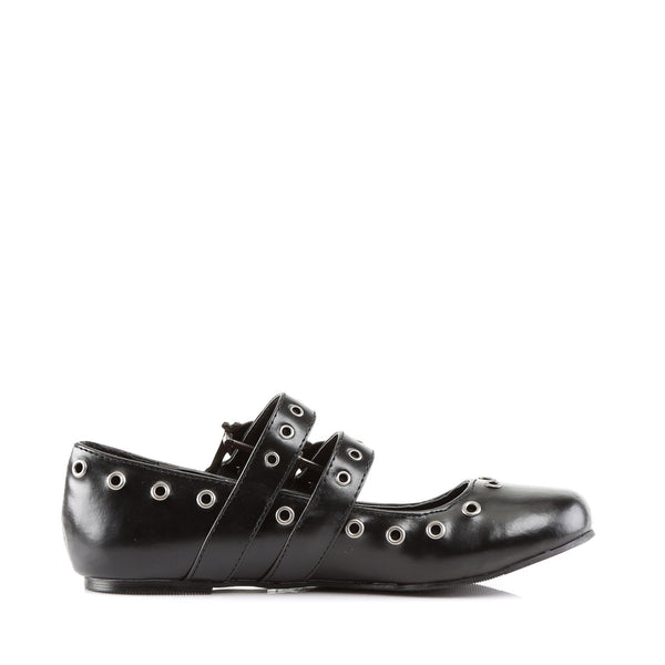 Spooky Skull Buckle Double Strap Mary Jane Eyelet Ballet Flats Shoes Pleaser Demonia DAISY/03