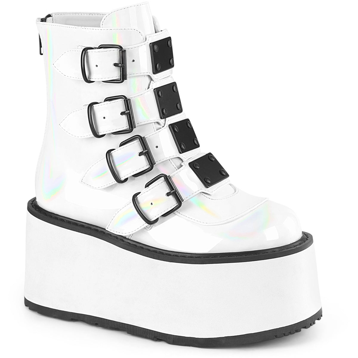 3 1/2" Pf Ankle Bootw/ 4 Buckle Straps, Back Metalzip Pleaser Demonia DAM105/WHG