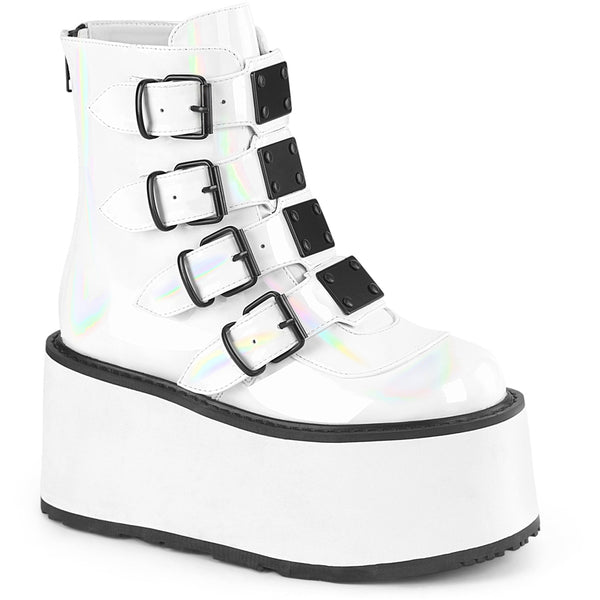 3 1/2" Pf Ankle Bootw/ 4 Buckle Straps, Back Metalzip Pleaser Demonia DAM105/WHG