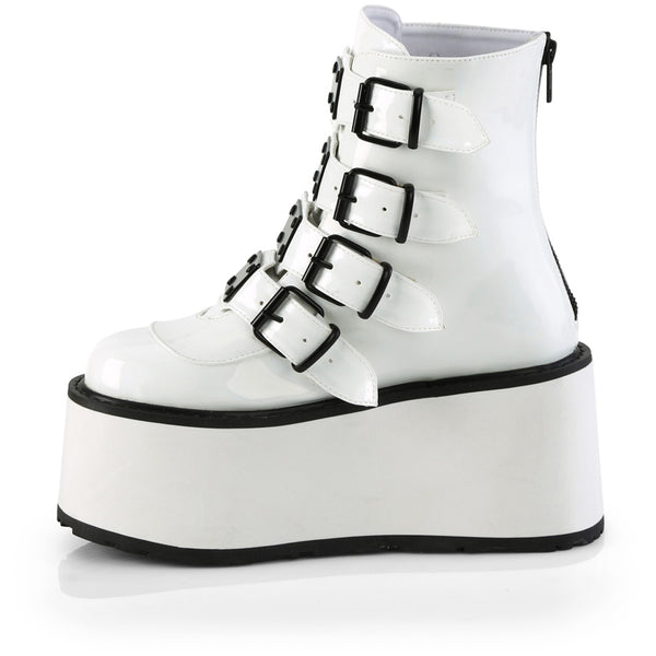 3 1/2" Pf Ankle Bootw/ 4 Buckle Straps, Back Metalzip Pleaser Demonia DAM105/WHG