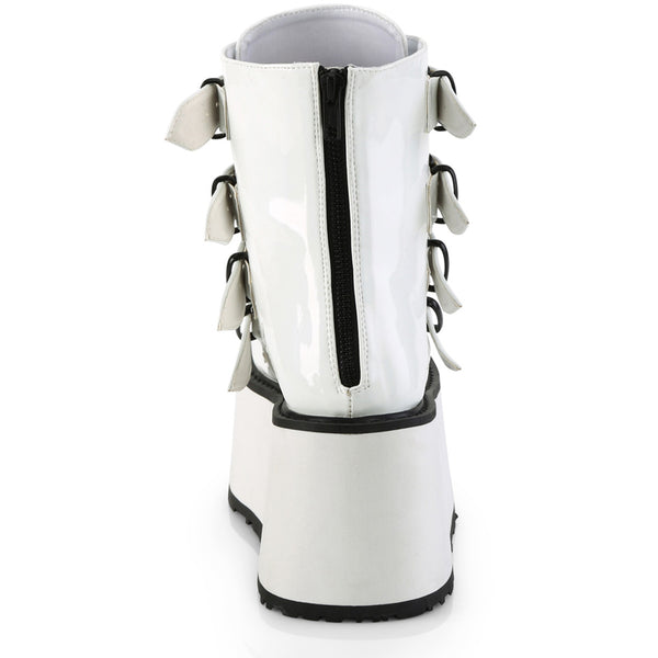 3 1/2" Pf Ankle Bootw/ 4 Buckle Straps, Back Metalzip Pleaser Demonia DAM105/WHG