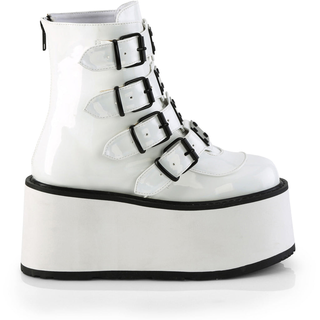 3 1/2" Pf Ankle Bootw/ 4 Buckle Straps, Back Metalzip Pleaser Demonia DAM105/WHG
