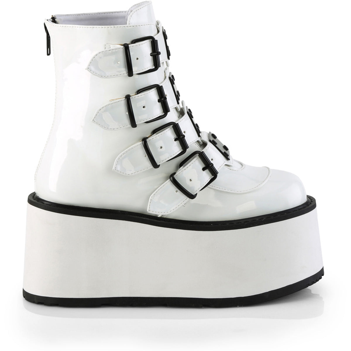 3 1/2" Pf Ankle Bootw/ 4 Buckle Straps, Back Metalzip Pleaser Demonia DAM105/WHG