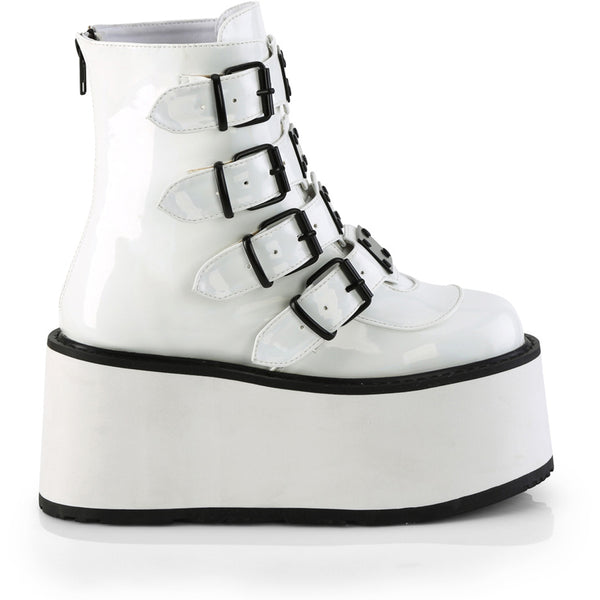 3 1/2" Pf Ankle Bootw/ 4 Buckle Straps, Back Metalzip Pleaser Demonia DAM105/WHG