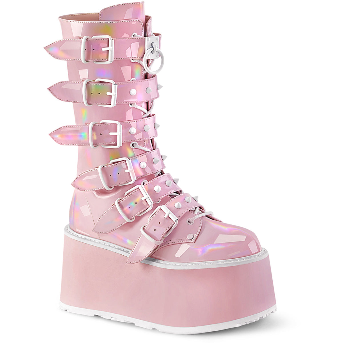 3 1/2" Pf Mid-Calf Boot W/6 Bucklestraps, Metal Side Zip Pleaser Demonia DAM225/BPHG Main image