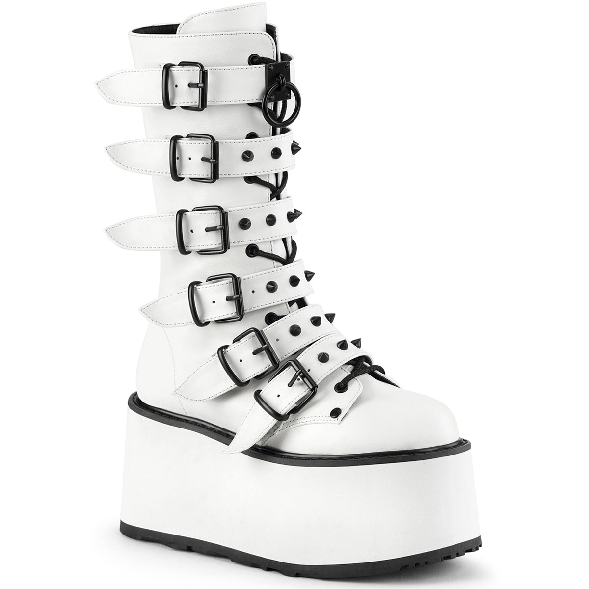 3 1/2" Pf Mid-Calf Boot W/6 Bucklestraps, Metal Side Zip Pleaser Demonia DAM225/WVL Main image