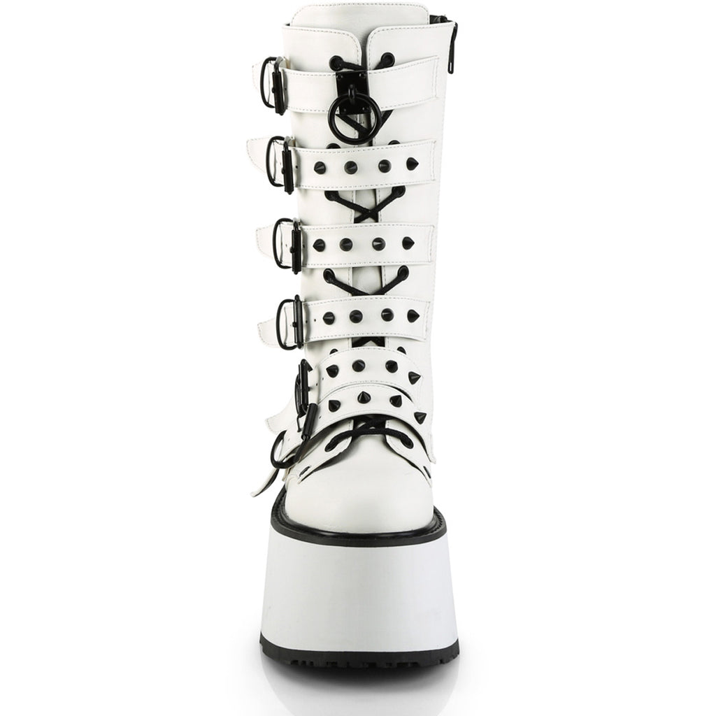 3 1/2" Pf Mid-Calf Boot W/6 Bucklestraps, Metal Side Zip Pleaser Demonia DAM225/WVL