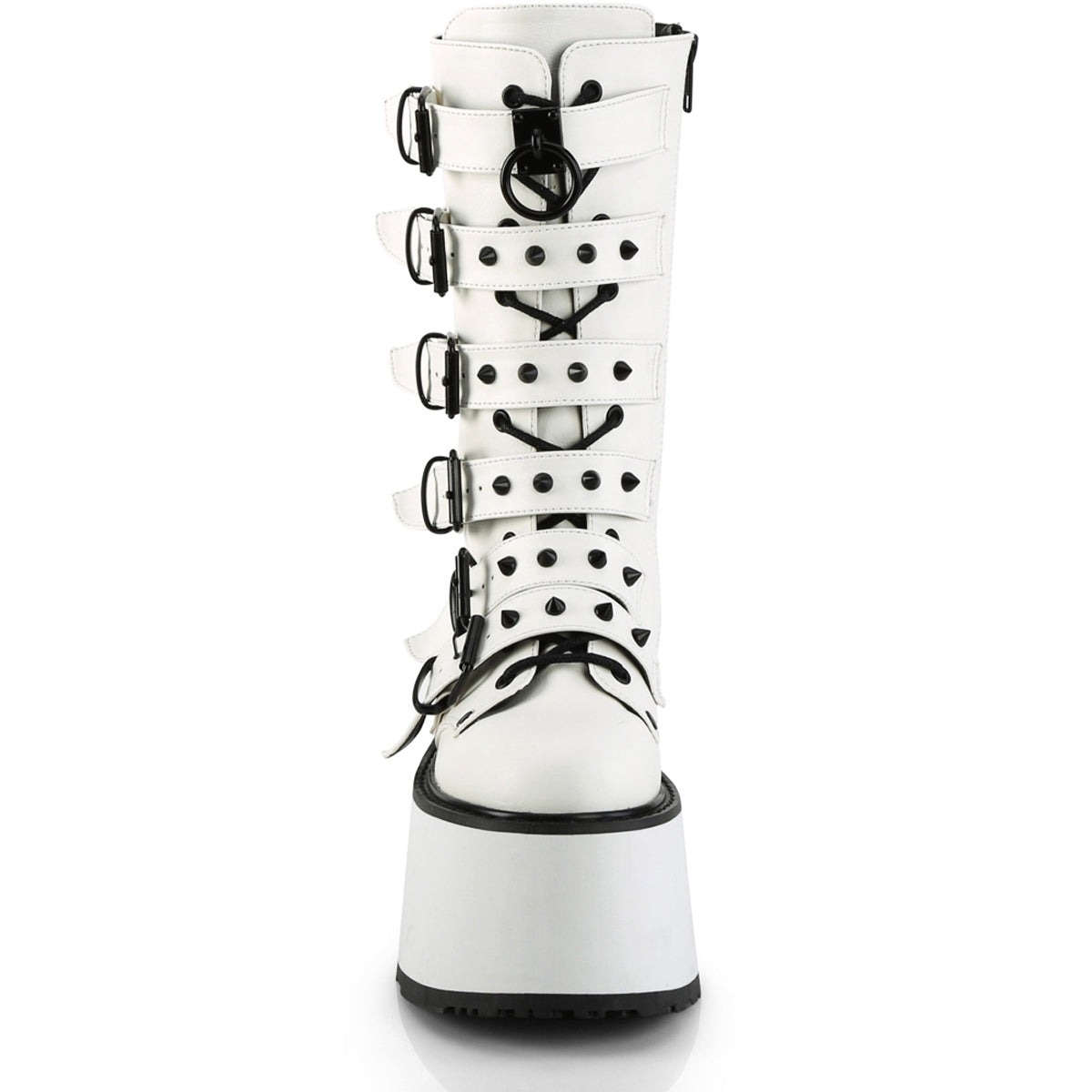 3 1/2" Pf Mid-Calf Boot W/6 Bucklestraps, Metal Side Zip Pleaser Demonia DAM225/WVL
