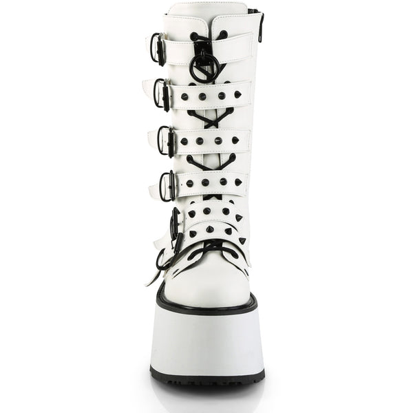 3 1/2" Pf Mid-Calf Boot W/6 Bucklestraps, Metal Side Zip Pleaser Demonia DAM225/WVL