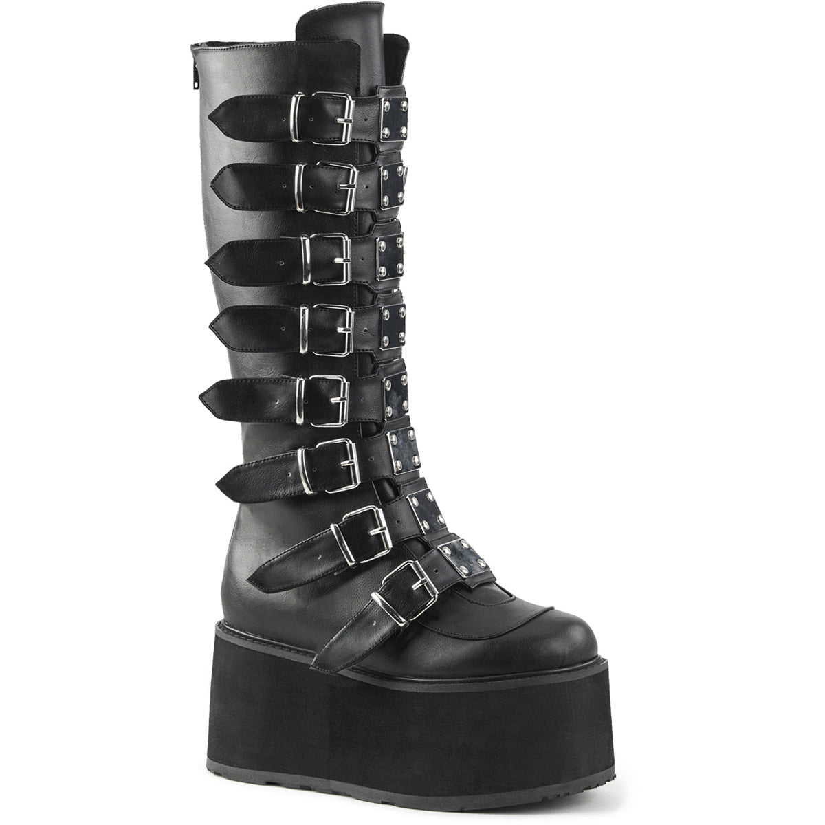 3 1/2" Pf Buckled Strap Knee Boot, Back Zip Pleaser Demonia DAM318/BVL Main image