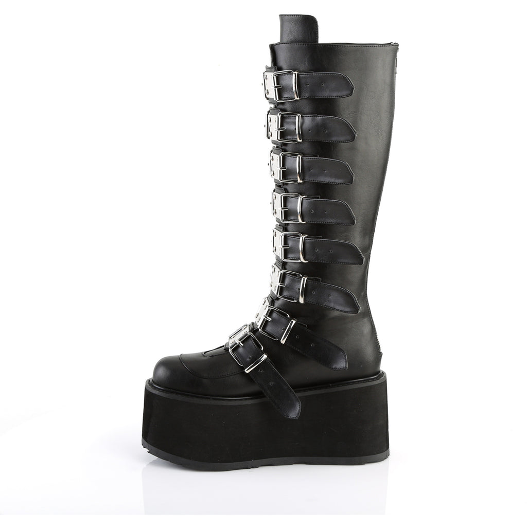 3 1/2" Pf Buckled Strap Knee Boot, Back Zip Pleaser Demonia DAM318/BVL