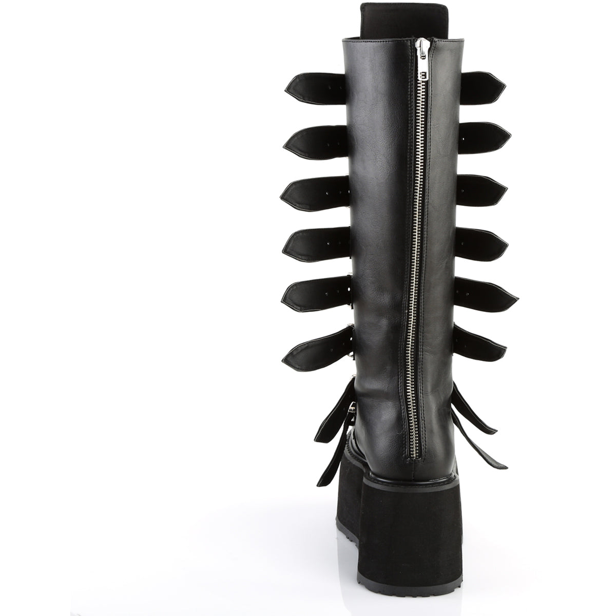 3 1/2" Pf Buckled Strap Knee Boot, Back Zip Pleaser Demonia DAM318/BVL