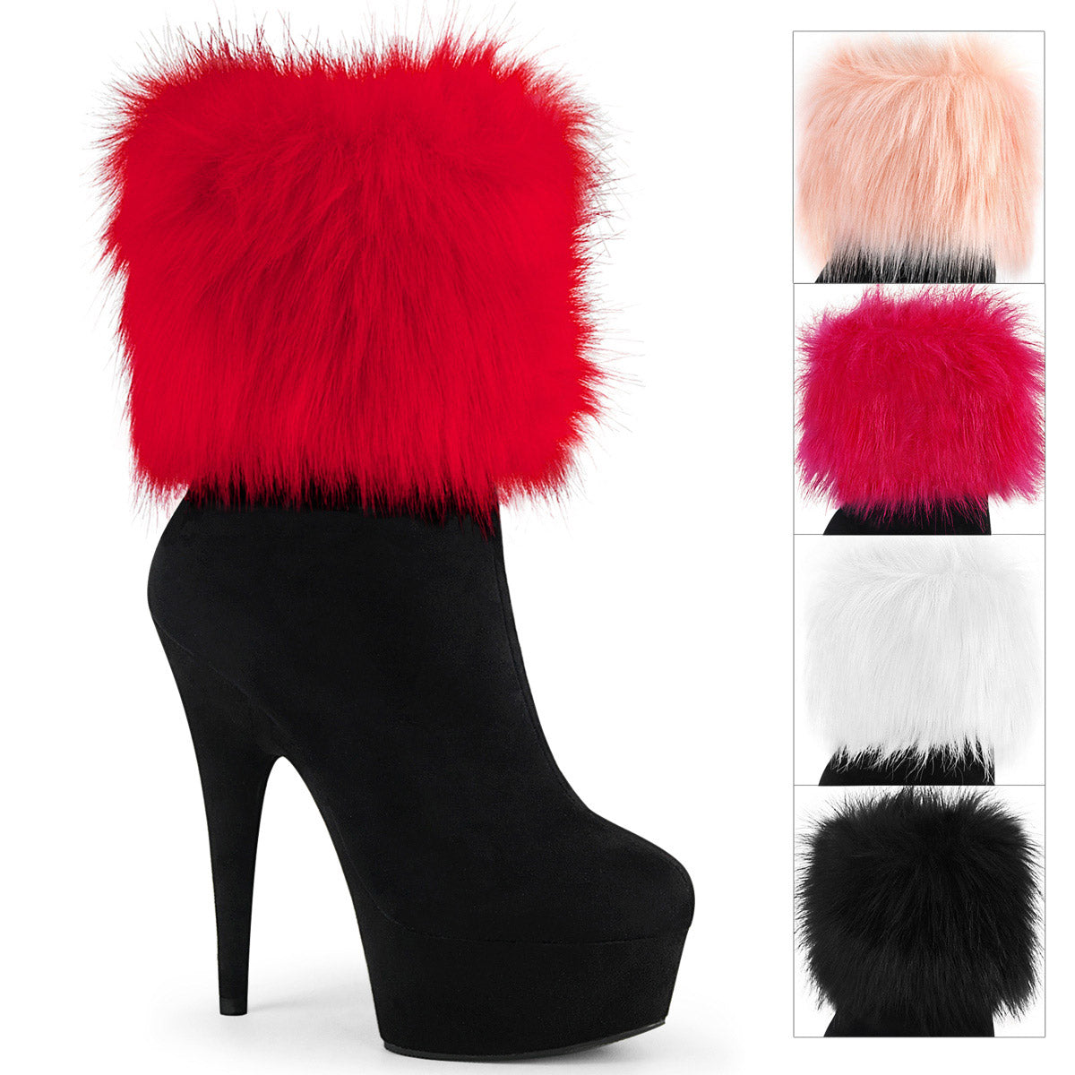 6" Heel, 1 3/4" Pf Ankle Bootie W/fur Cuff, Inside Zip Pleaser Pleaser DELIGHT/1000