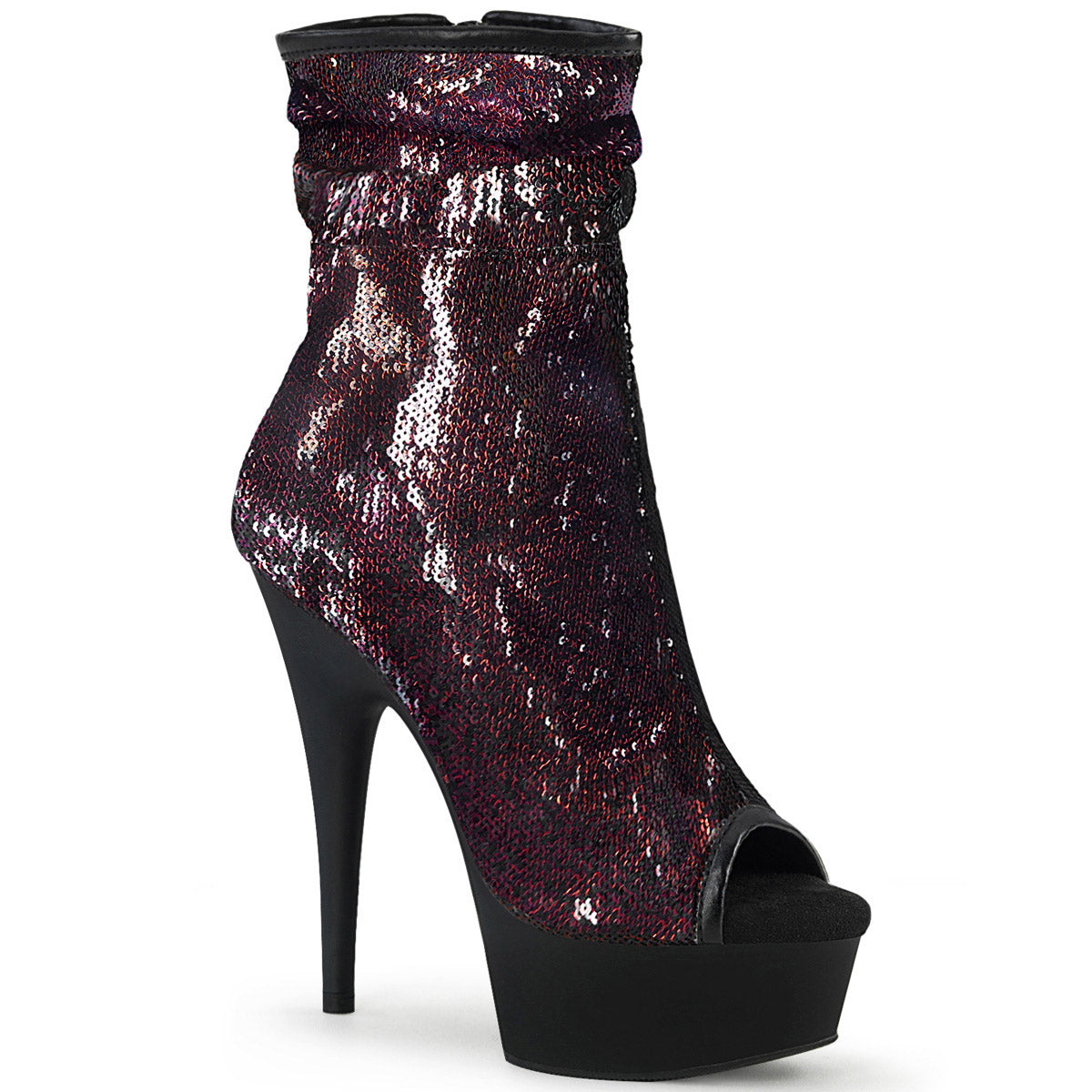 6" Heel, 1 3/4" Pf Peep Toe Sequins Ankle Boot, Side Zip Pleaser Pleaser DELIGHT/1008SQ Main image