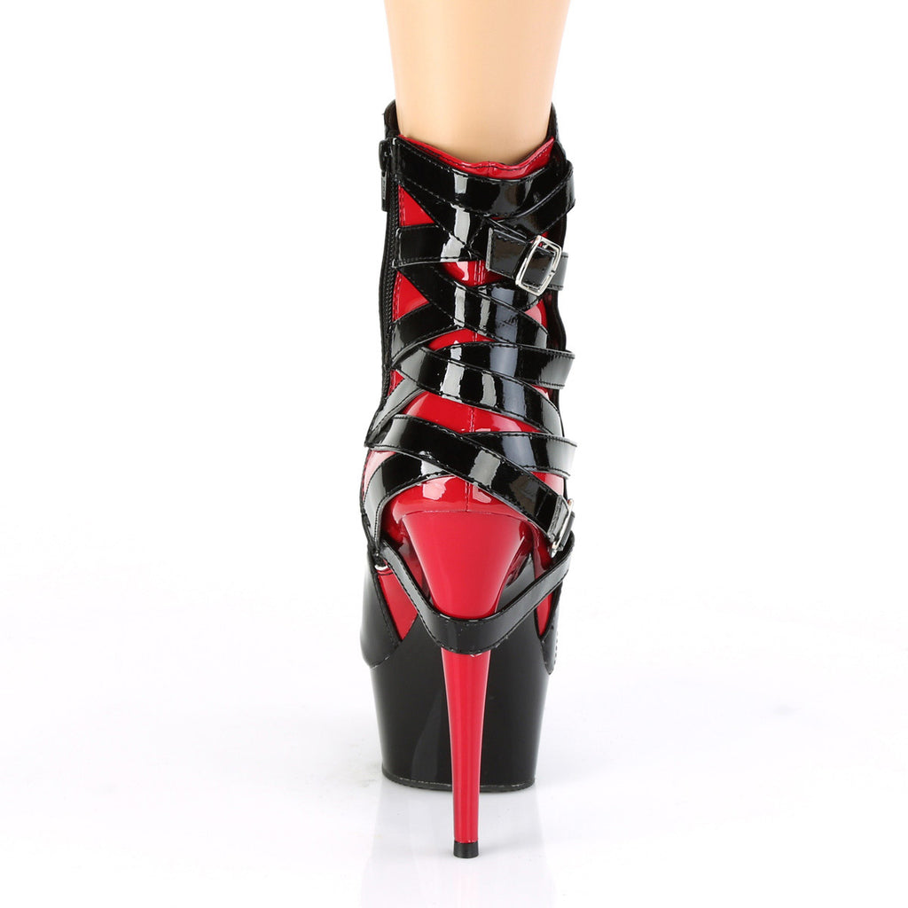 6" Heel, 1 3/4" Pf Two Tone Strappy Ankle Boot, Inside Zip Pleaser Pleaser DEL1012/B/R/M