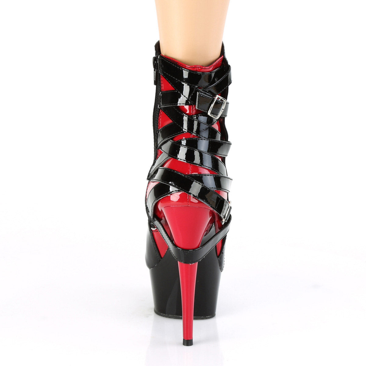 6" Heel, 1 3/4" Pf Two Tone Strappy Ankle Boot, Inside Zip Pleaser Pleaser DEL1012/B/R/M