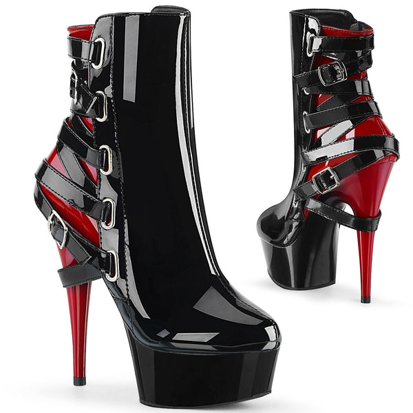 6" Heel, 1 3/4" Pf Two Tone Strappy Ankle Boot, Inside Zip Pleaser Pleaser DEL1012/B/R/M