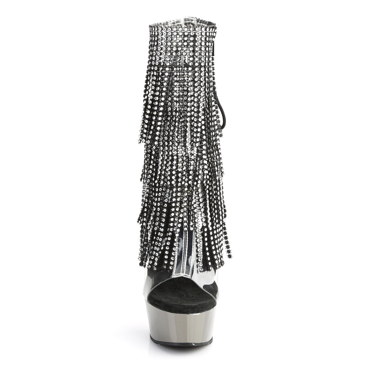 6" Heel, 1 3/4" PF Open Toe/Heel Lace-Up Fringe Ankle Boot Clr-Blk/Dark Pewter Chrome Secondary image
