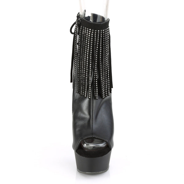 6" Heel, 1 3/4" Pf Open Toe Rs Fringe Ankle Boot, Side Zip Pleaser Pleaser DELIGHT/1018RSF
