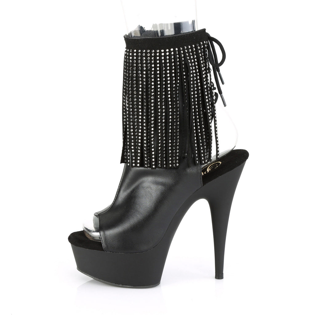 6" Heel, 1 3/4" Pf Open Toe Rs Fringe Ankle Boot, Side Zip Pleaser Pleaser DELIGHT/1018RSF