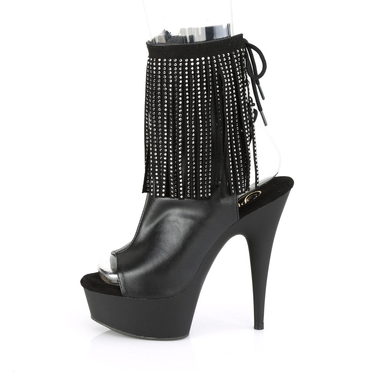 6" Heel, 1 3/4" Pf Open Toe Rs Fringe Ankle Boot, Side Zip Pleaser Pleaser DELIGHT/1018RSF